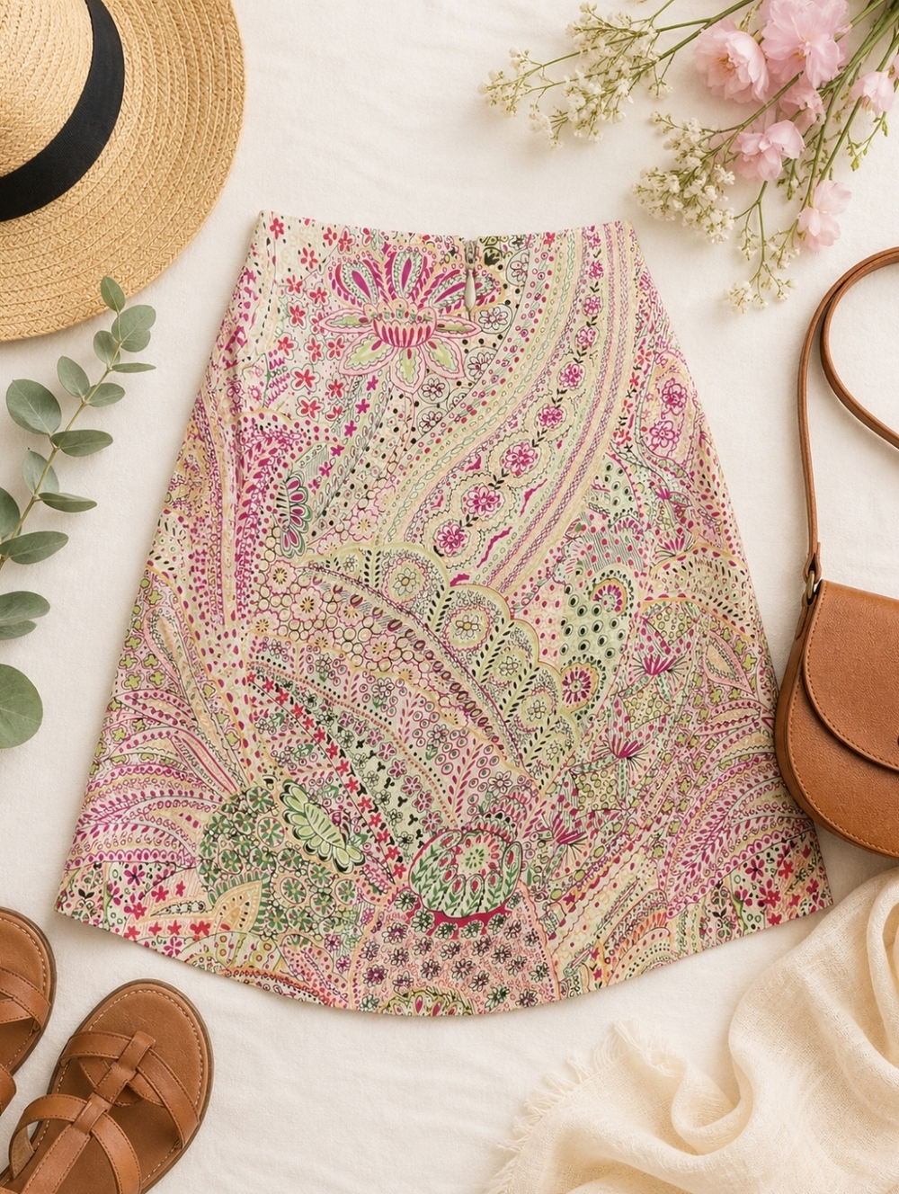 Geoffrey Beene Sport Paisley Mini Skirt Pink Green Preppy Golf
